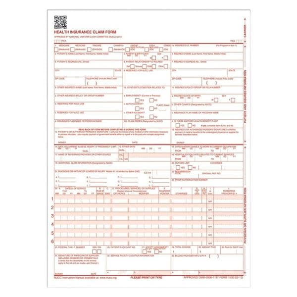 Form CMS Hlth Insurance Claim 2012 NewVrsn 2500/Bx 2500/Bx