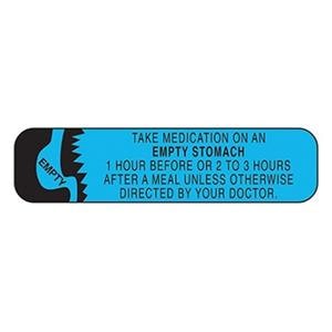 Label Take Medication on an Empty Stomach Blue/Black LF 1-5/8x3/8" 1000/Pk