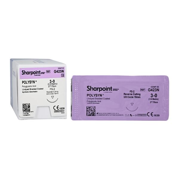 Sharpoint Plus Suture 3-0 27" Polyglycolic Acid Braid FS-2 Undyed 12/Bx