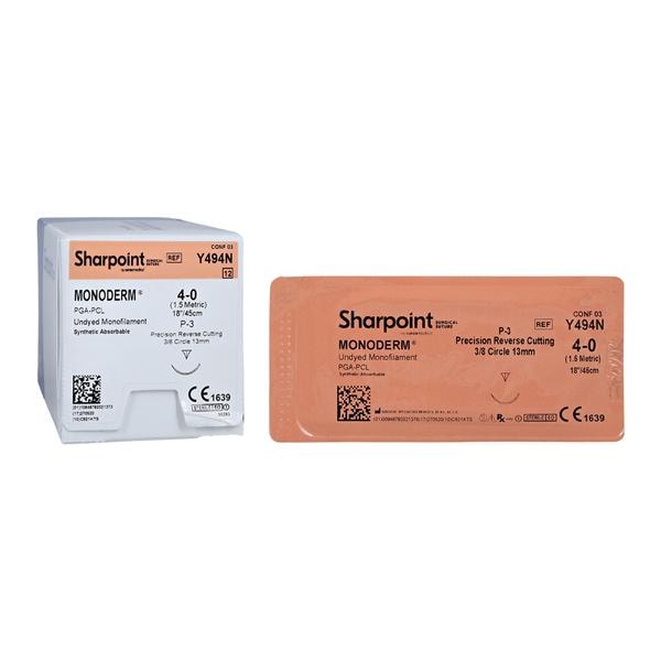 Monoderm Suture 4-0 18" Glycolide Monofilament DSM13 Undyed 12/Bx