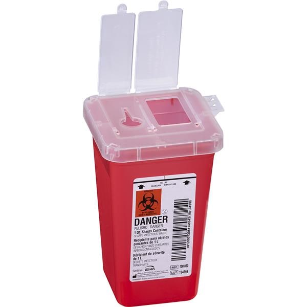 Sentinel Sharps Container 1qt Trnslcnt Rd 4-1/4x4-1/4x6-7/16 Vrt Entr Plstc Ea