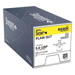 Sharpoint Plus Suture 5-0 18" Plain Gut Monofilament DS-12 Beige 12/Bx