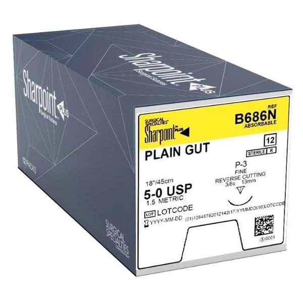 Roylan Suture 5-0 18" Plain Gut Monofilament DS-12 Beige 12/Bx