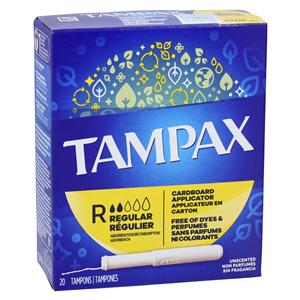 Tampax Sanitary Tampon Regular Cardboard Applicator Original 20/Bx