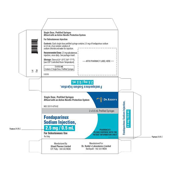 Fondaparinux Sodium Injection 2.5mg Prefilled Syringe 0.5mL 2/Bx