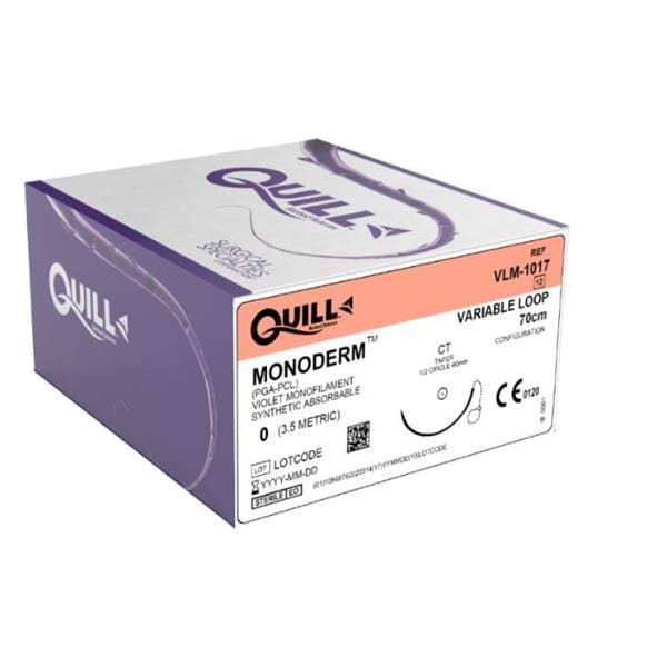 Quill Monoderm Suture 0 27" Polyglecaprone Monofilament CT Violet 12/Bx