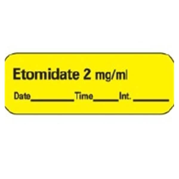 Anesthesia Label DTI Etomidate 2mg/mL Yellow 1-1/2x1-1/2" 600/Rl