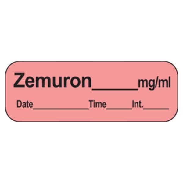 Anesthesia Label DTI Zemuron 10mg/mL Fluorescent Red 1-1/2x1/2" 600/Rl