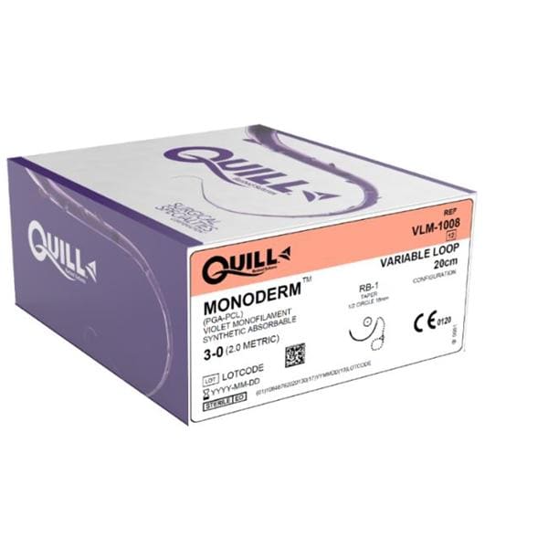 Quill Monoderm Suture 4-0 20cm Polyglecaprone Monofilament C21 Violet 12/Bx