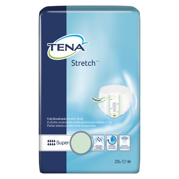 Tena Stretch Incontinence Brief Unisex 33-52" Super White Odor Guard 56/Ca