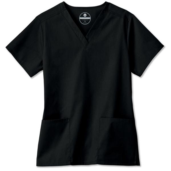 Fundamentals Scrub Shirt Short Sleeves 2X Large Black Womens Ea