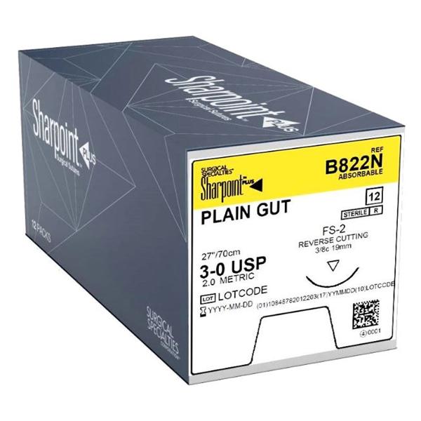 Suture 3-0 27" Plain Gut Monofilament DSM19 Beige 12/Bx