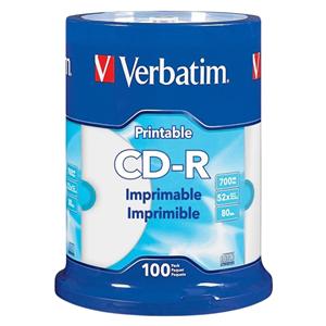 Verbatim CD-R Printable Disc Spindle White 100/Pack 100/Pk