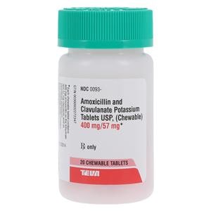 Amoxicillin/Clavulanate Potassium Chewable Tablets 400mg/57mg Btl 20/Bottle Each