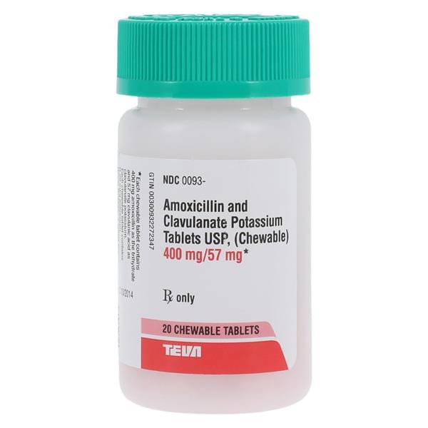 Amoxicillin/Clavulanate Potassium Chewable Tablets 400mg/57mg Btl 20/Bottle Each