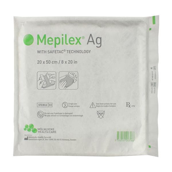 Mepilex Ag Polyurethane Foam Dressing 8x20" Sterile Mildly Adhesive Gntl Adh LF