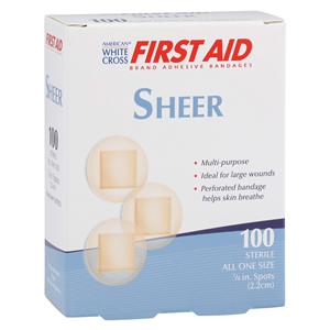 American White Cross Adhesive Spot Bandage Plastic 7/8" Sheer Sterile 100/Bx, 24 BX/CA