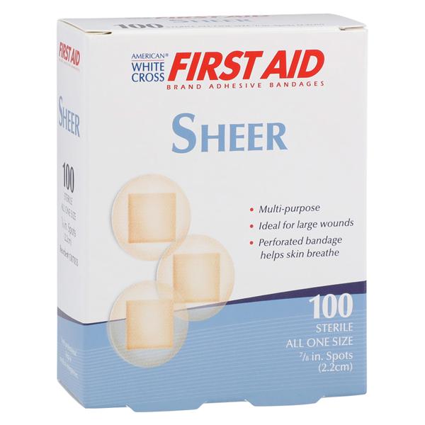 American White Cross Adhesive Spot Bandage Plastic 7/8" Sheer Sterile 100/Bx, 24 BX/CA