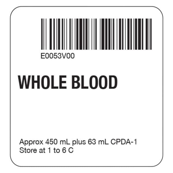 Label Whole Blood CPDA 2x2" 500/Rl