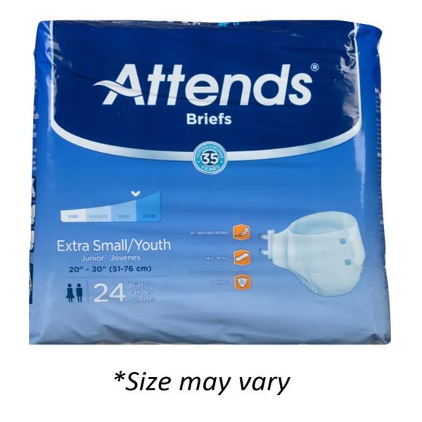 Attends Incontinence Brief Unisex 25-35" Heavy-Severe White 24/Bg