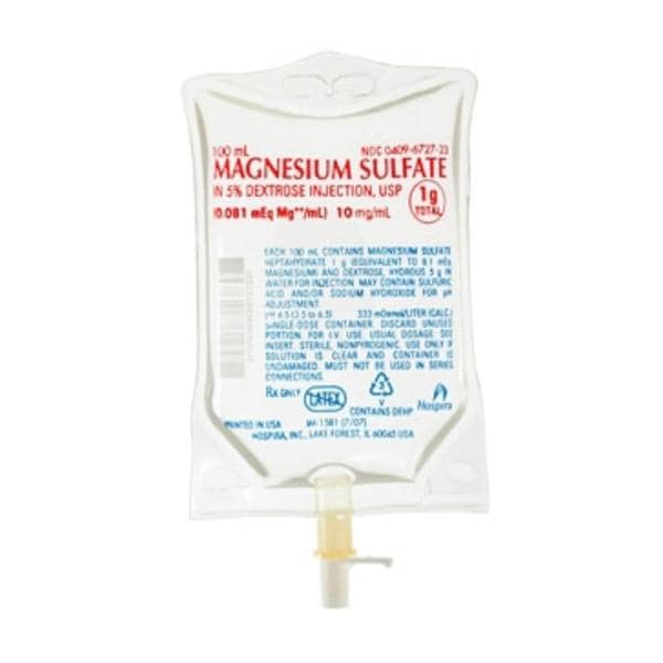 Magnesium Sulfate in Dextrose 5% Injection 10mg/mL 1gm Bag 100mL Ca/24