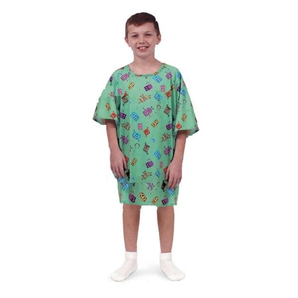 Mobies Patient Gown Pediatric Large Green Ea