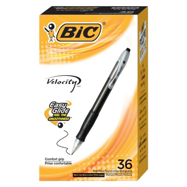 BIC Velocity153 Rtrct Ballpoint Pen Md 1mm Blk Brl/Blk Ink 36/Pk