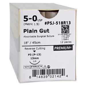 Premium Suture 5-0 18" Plain Gut Monofilament P-3 Beige 12/Bx