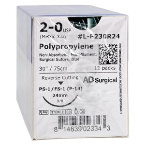 Suture 2-0 30" Polypropylene Monofilament C-14 Blue 12/Bx