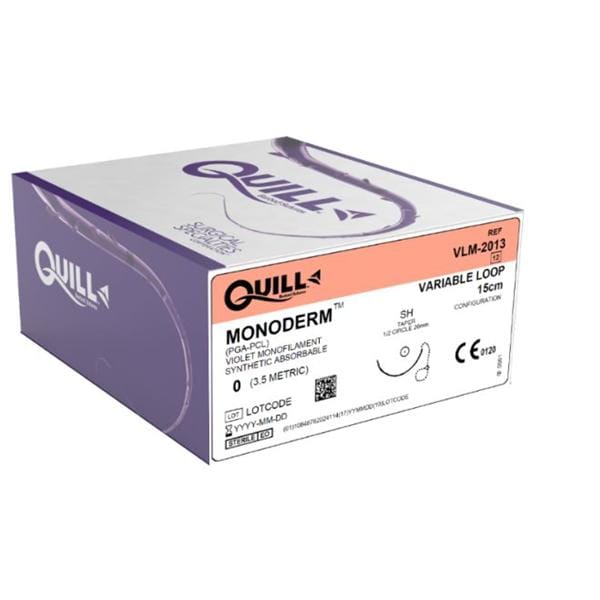 Quill Monoderm Suture 2-0 15cm Polyglycolic Acid Monofilament SH Violet 12/Bx