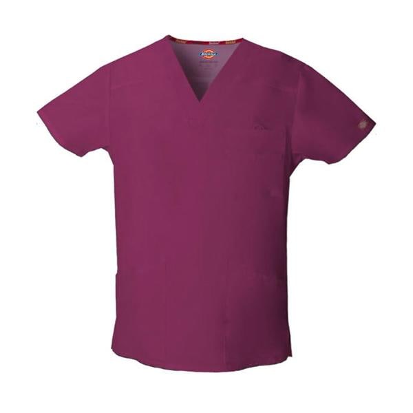 Dickies Scrub Top V-Neck 4 Pockets Short Sleeves 2X Large Wine Mens Ea