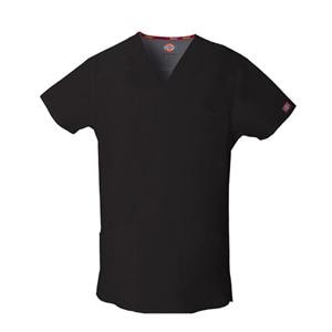 Dickies Scrub Top V-Neck 4 Pockets Short Sleeves Medium Black Mens EA