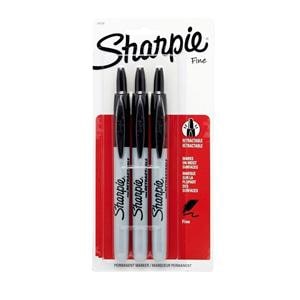 Sharpie Retractable Permanent Markers, Fine Point, Black, Pack of 3 3/Pk