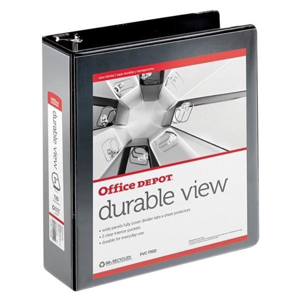 Office Depot Brand View D-Ring Binder, 3" Rings, 39% Recycled, Black Ea