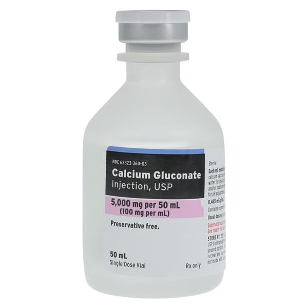 Calcium Gluconate Injection 100mg/mL PF SDV 50mL 25/Bx