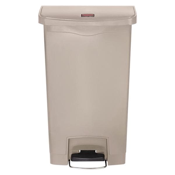 Rubbermaid Slim Jim Step-On Resin Front Step Wastebasket 13 Gallons Beige Ea