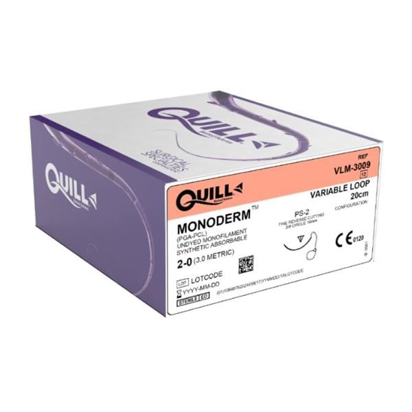 Quill Monoderm Suture 2-0 20cm Polyglycolic Acid Barbed PS-2 Undyed 12/Bx