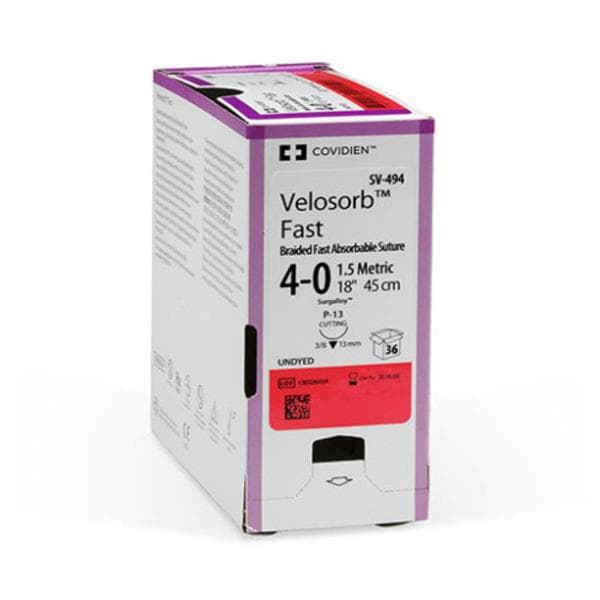 Velosorb Fast Suture 4-0 18" Polyester Braid P-13 Undyed 36/Ca