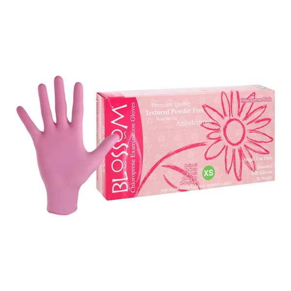 Blossom Chloroprene Exam Gloves X-Small Pink Non-Sterile, 10 BX/CR