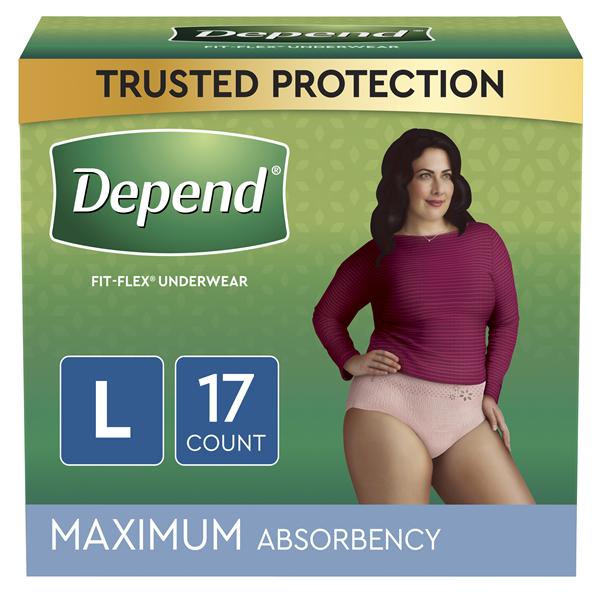 Depend Incontinence Underwear Female 38-44 Maximum Blush/Pink Odor Control 34/Ca