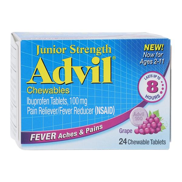 Advil Junior Chewable Tablets 100mg Grape Bottle 24/Bx, 72 BX/CA