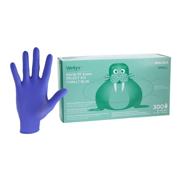 Walrus Nitrile Exam Gloves Small Cobalt Blue Non-Sterile, 10 BX/CA