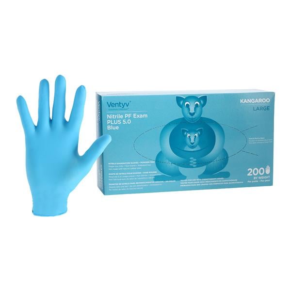 Kangaroo Nitrile Exam Gloves Large Blue Non-Sterile, 10 BX/CA