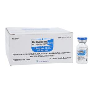 Bupivacaine HCl Injection 0.25% Preservative Free SDV 10mL 25/Package