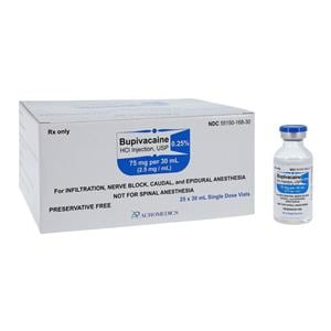 Bupivacaine HCl Injection 0.25% Preservative Free SDV 30mL 25/Package