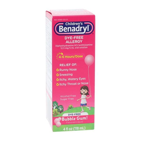 Benadryl Children Allergy Liquid Dye Free 12.5mg/5mL Bubble Gum Box 4oz/Bt