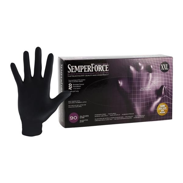 SemperForce Nitrile Exam Gloves XX Large Black Non-Sterile, 10 BX/CA