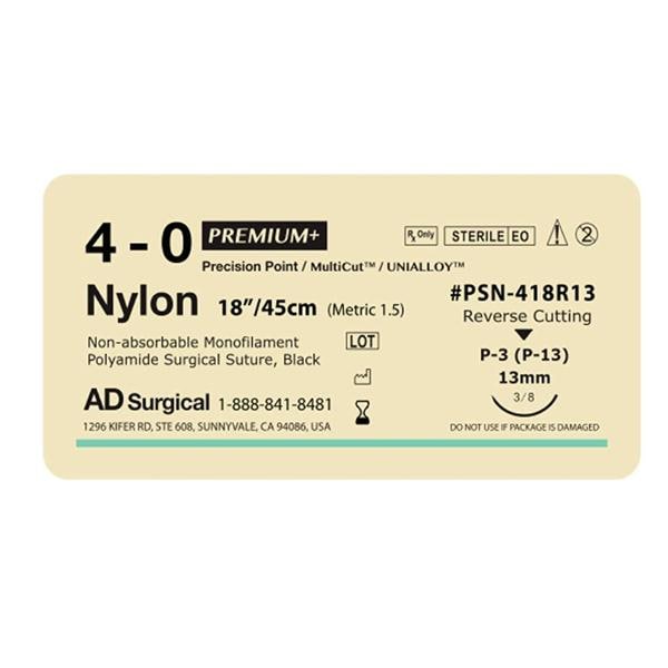 Premium Suture 4-0 18" Nylon Monofilament P-13 Black 12/Bx