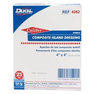 Caliber Composite Dressing 4" x 4" Sterile Adherent White Absorbent Pad LF, 8 BX/CA