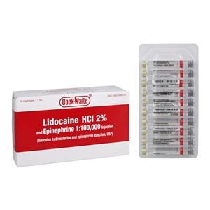 Cook Waite Lidocaine HCl 2% Epinephrine 1:100,000 1.7 mL 50/Bx, 20 BX/CA